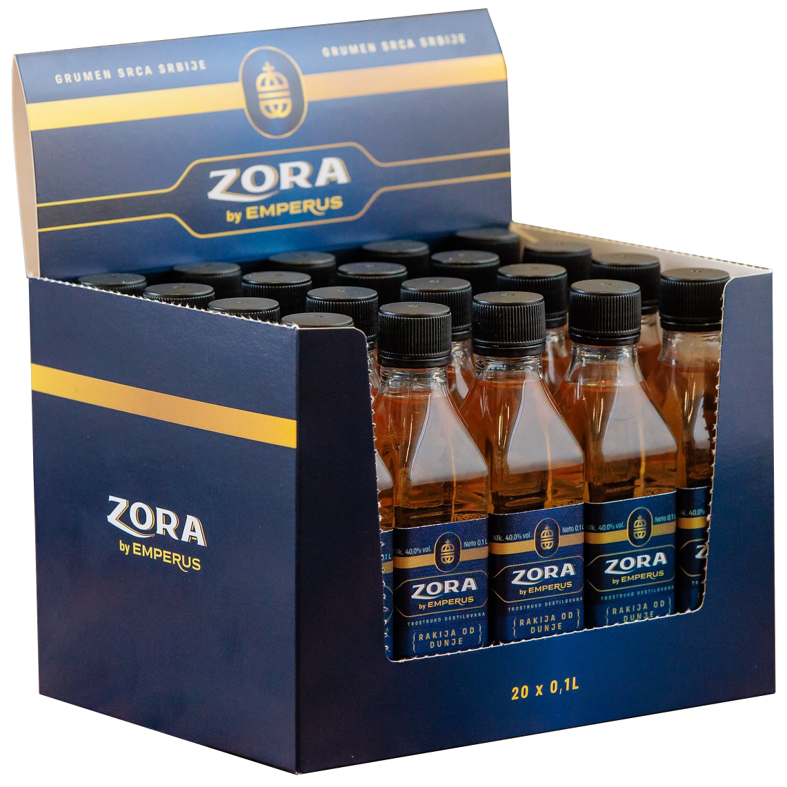 Zora 3 Quince Brandy by Emperus 20 Stk. à 0.1L – Etikettendetail, Emperus