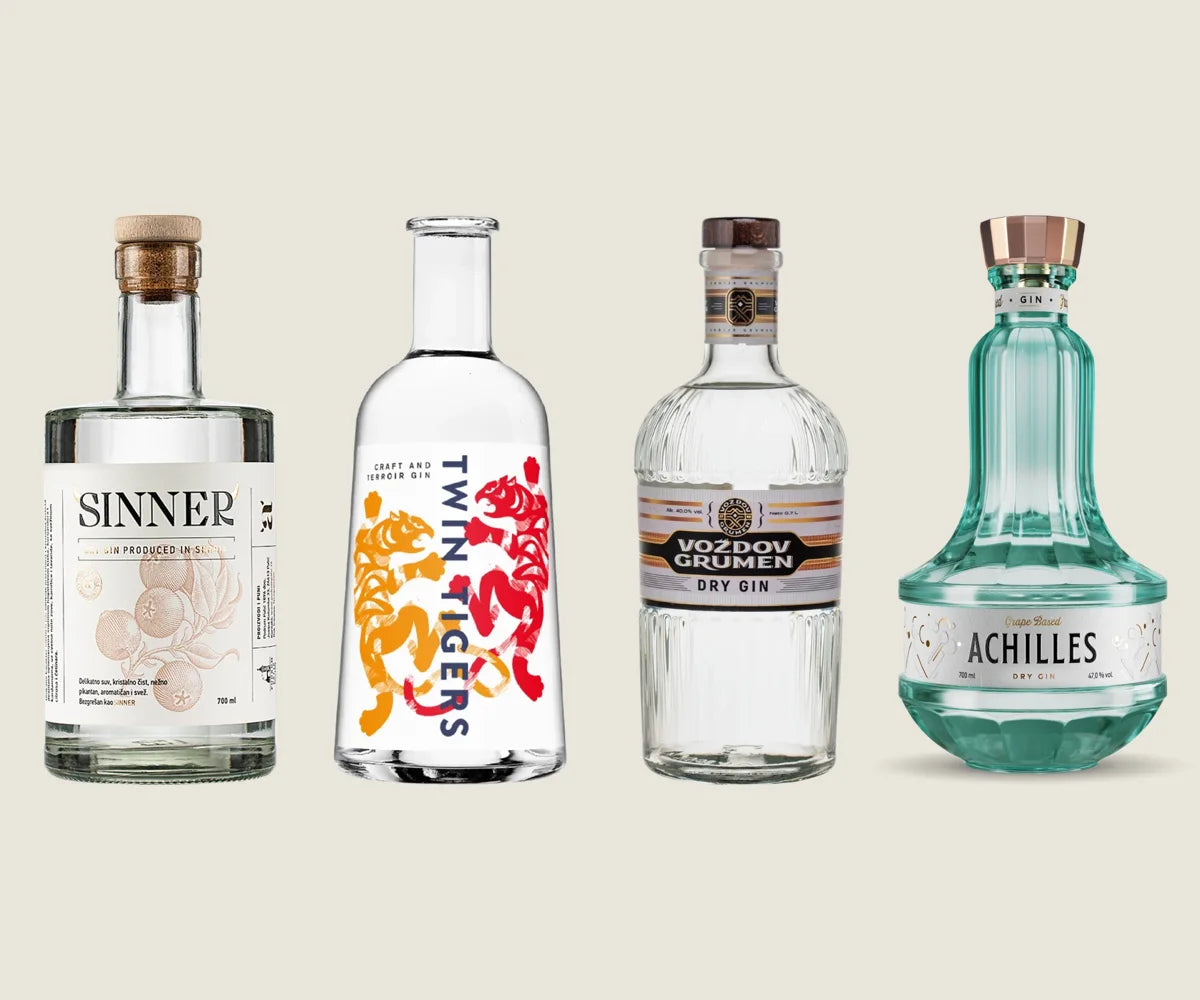 Sinner, Twin Tigers, Voždov und Frug Achilles Dry Gin als gemeinsame Auswahl